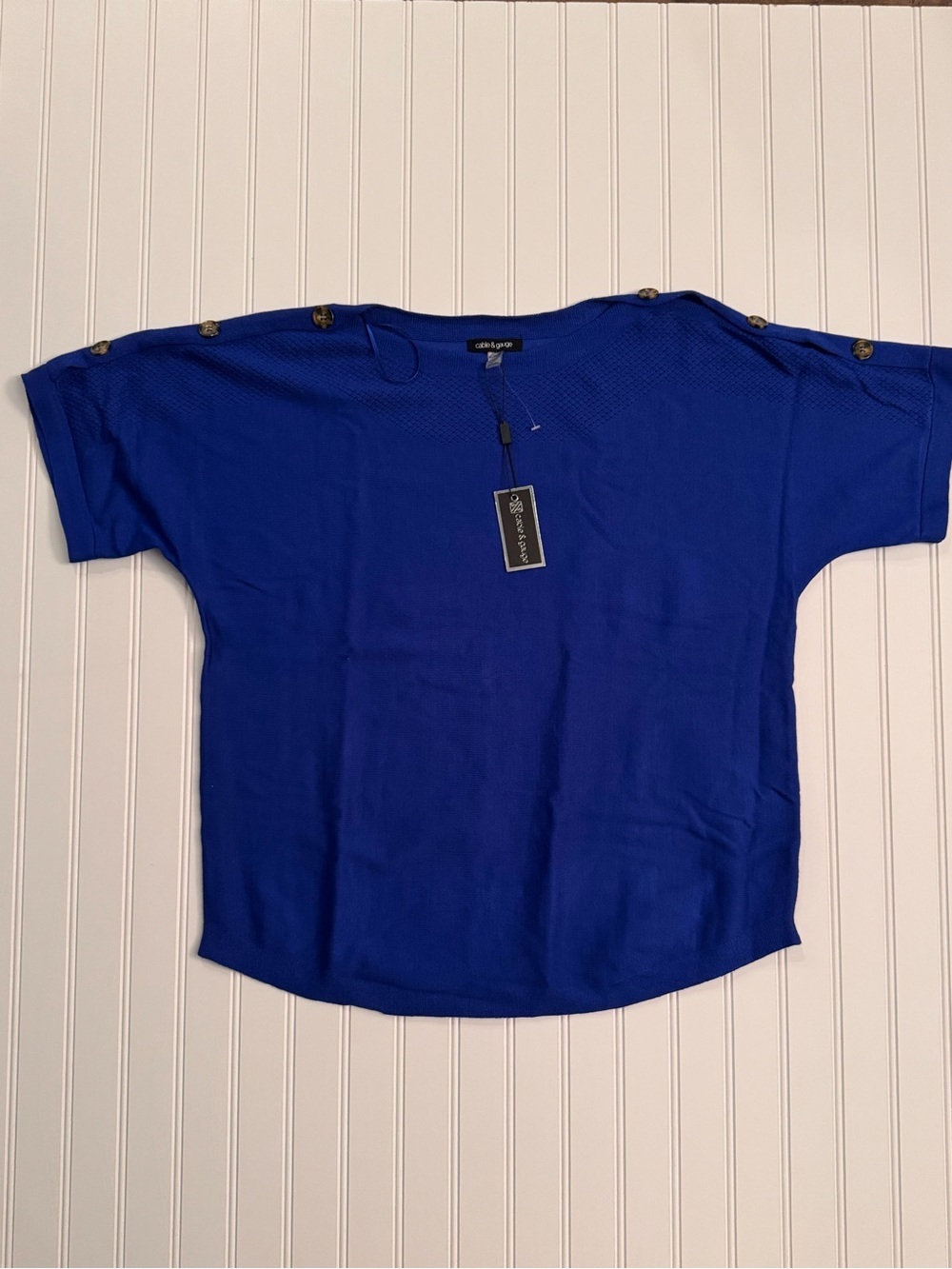Cable & Gauge Royal Blue Button Shoulder Knit Top XL NWT